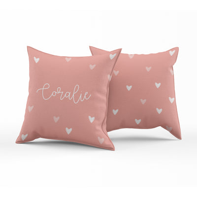 Coussin réversible - mini coeurs corail