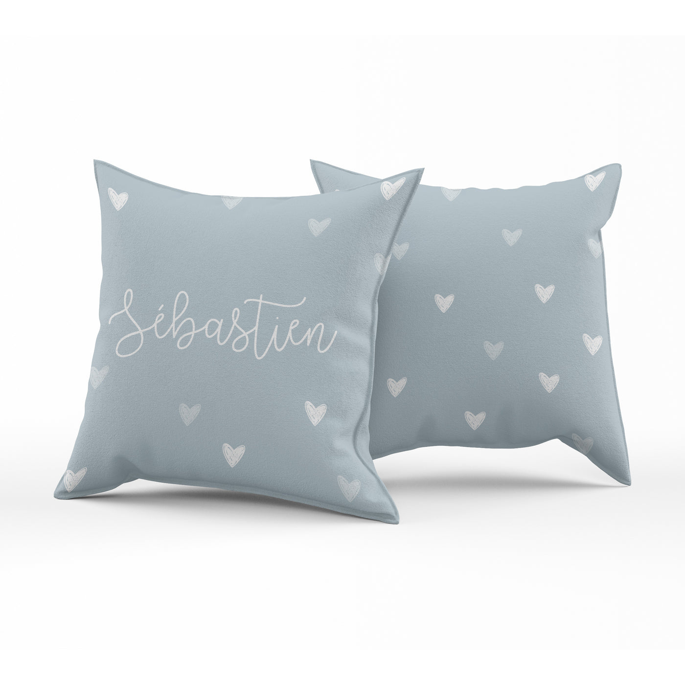 Coussin réversible - mini coeurs bleu clair