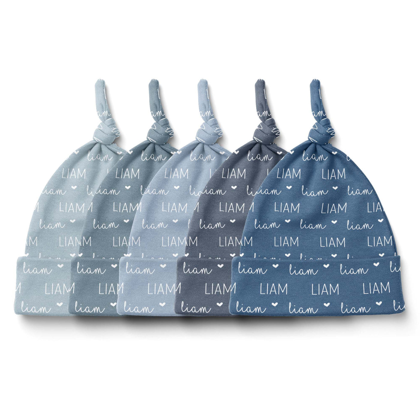 tuque à noeud personnalisée avec nom de bébé - tons bleu