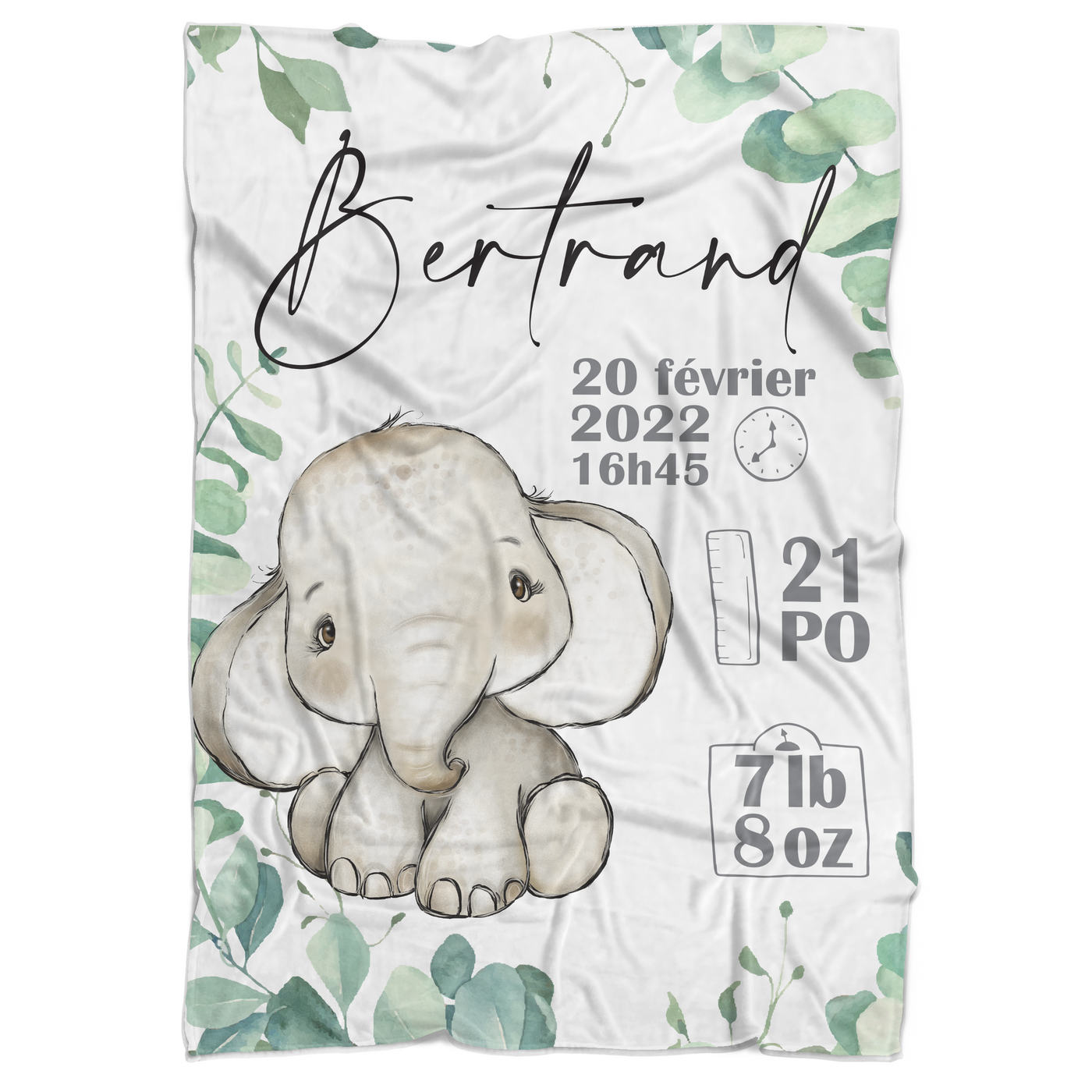 Couverture Bébé Personnalisée Elephant - Cadeau Naissance