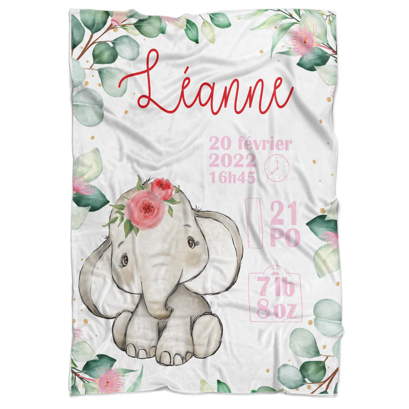 Couverture de naissance éléphant fleurit