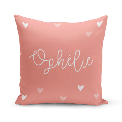 Coussin réversible - mini coeurs corail