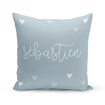 Coussin réversible - mini coeurs bleu clair