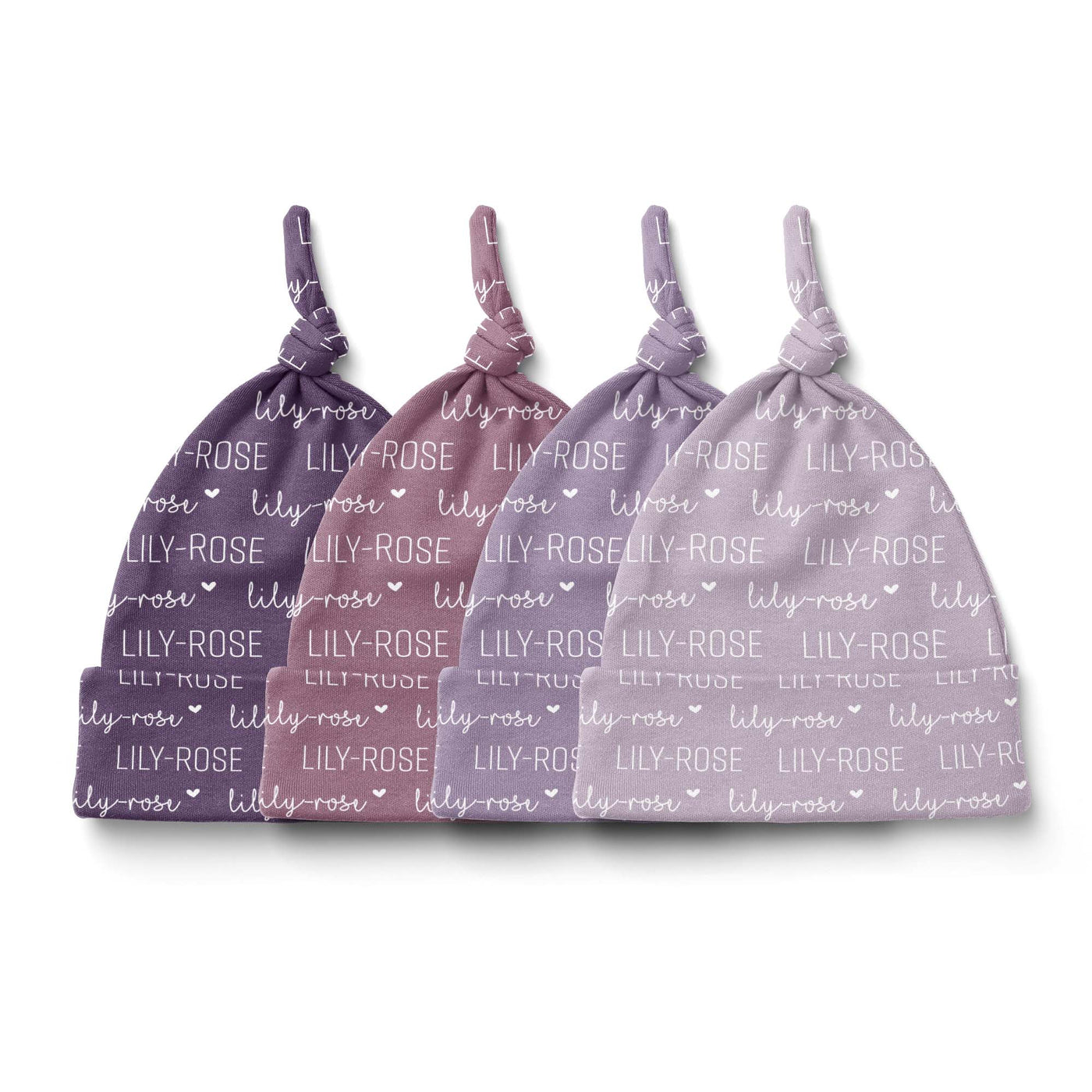 tuque à noeud personnalisée avec nom de bébé - tons mauve