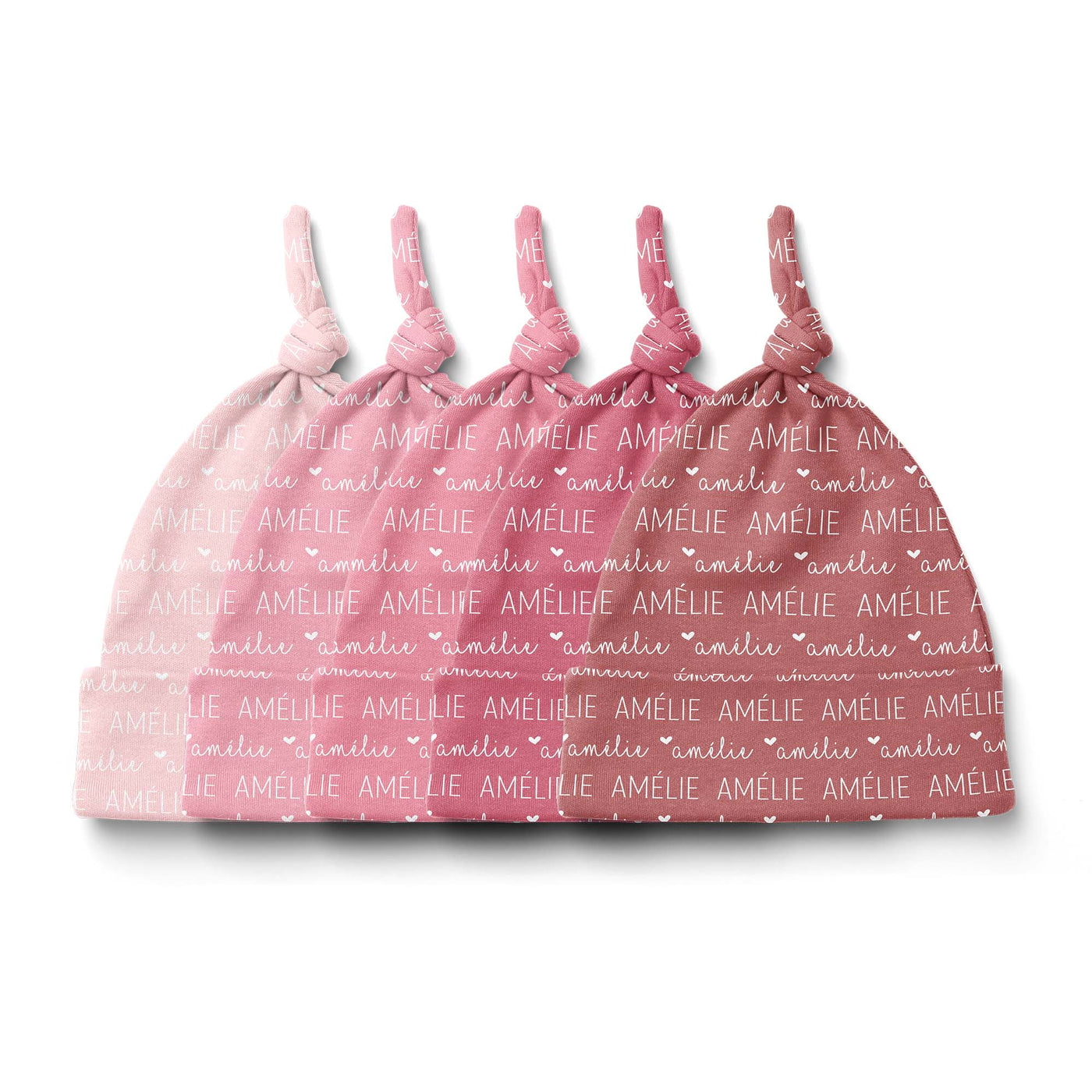 tuque à noeud personnalisée avec nom de bébé - tons rose